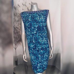 BCBG MAXAZRIA Jersey Cyan Print Draped Dress sz M